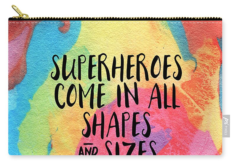 Inspirational Marble Red Yellow Blue Quote Words Typography Teen Tween Hero Superhero Equality Anti Bully Dorm School Home Decorairbnb Decorliving Room Artbedroom Artcorporate Artset Designgallery Wallart By Linda Woodsart For Interior Designersbook Coverpillowtotehospitality Arthotel Art Carry-all Pouch featuring the painting Superheroes- inspirational art by Linda Woods by Linda Woods