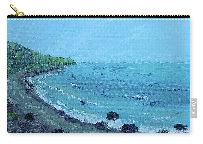 Lake Superior Zip Pouch featuring the painting Superior Coast 1 by Lilibeth Andre
