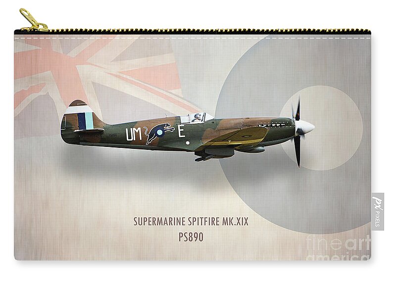 Spitfire Zip Pouch featuring the digital art Supermarine Spitfire Mk XIX PS890 by Airpower Art