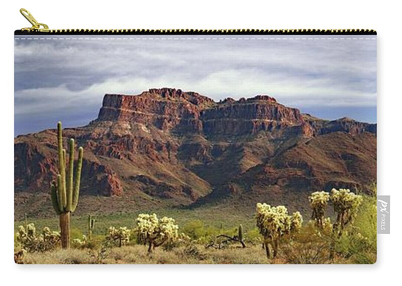 Mountain Zip Pouch featuring the photograph Superstition Sky by Hans Brakob
