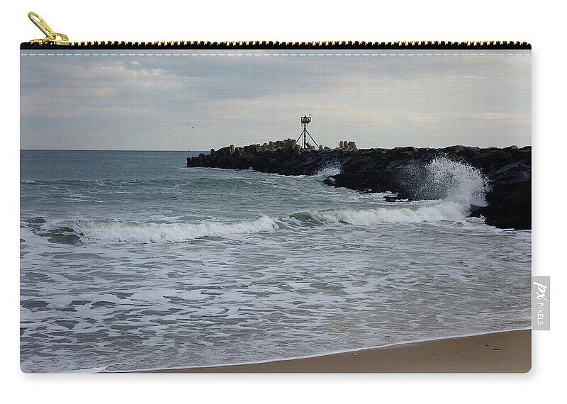 Surf Beaches Zip Pouch featuring the photograph Surf Beach at Manasquan Inlet by Melinda Saminski