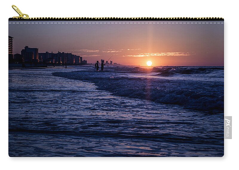 Crescent Beach Zip Pouch featuring the photograph Surf Fishing at Sunrise by David Smith