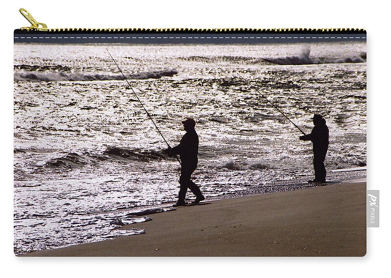 Fishing Zip Pouch featuring the photograph Surf Fishing by Steve Karol