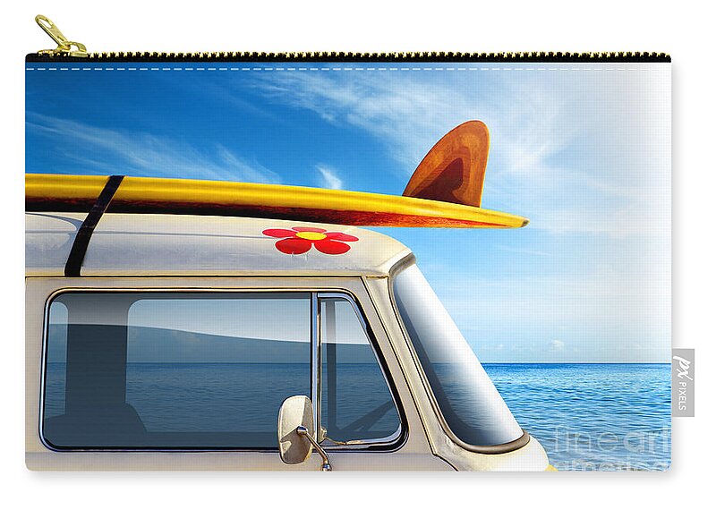 60ties Zip Pouch featuring the photograph Surf Van by Carlos Caetano