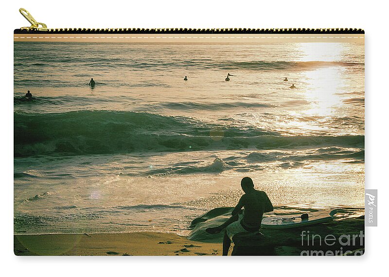 La Jolla Zip Pouch featuring the photograph Surfer Boy Sunset by Becqi Sherman