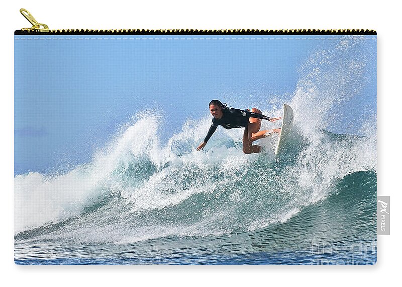 Surfing Zip Pouch featuring the photograph Surfer Girl at Bowls 5 by Paul Topp