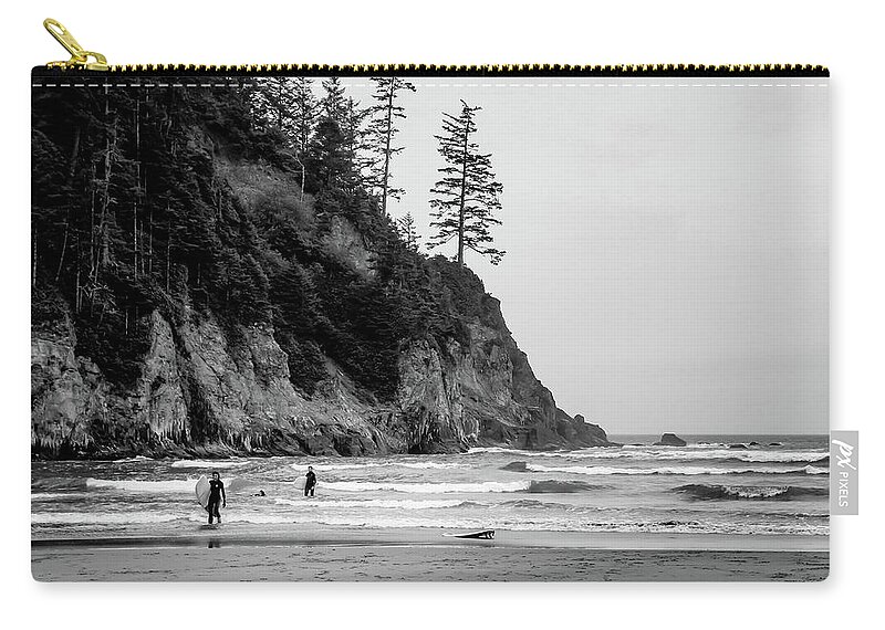 Beach Zip Pouch featuring the photograph Surfers, Oregon Coast by Aashish Vaidya