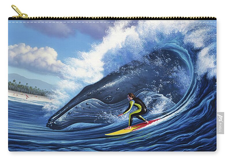 Humpback Whale Zip Pouch featuring the painting Surf's Up by Jerry LoFaro