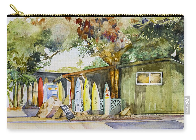 Surf Zip Pouch featuring the painting Surfshack by Penny Taylor-Beardow