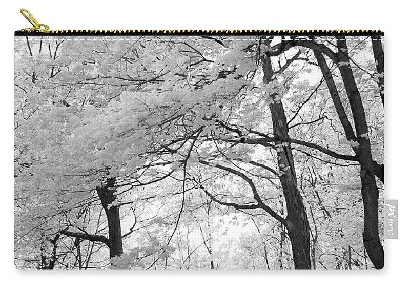 Infrared Trees Zip Pouch featuring the photograph Surreal Infrared Black White Nature Trees - Haunting Black White Trees Nature Infrared by Kathy Fornal