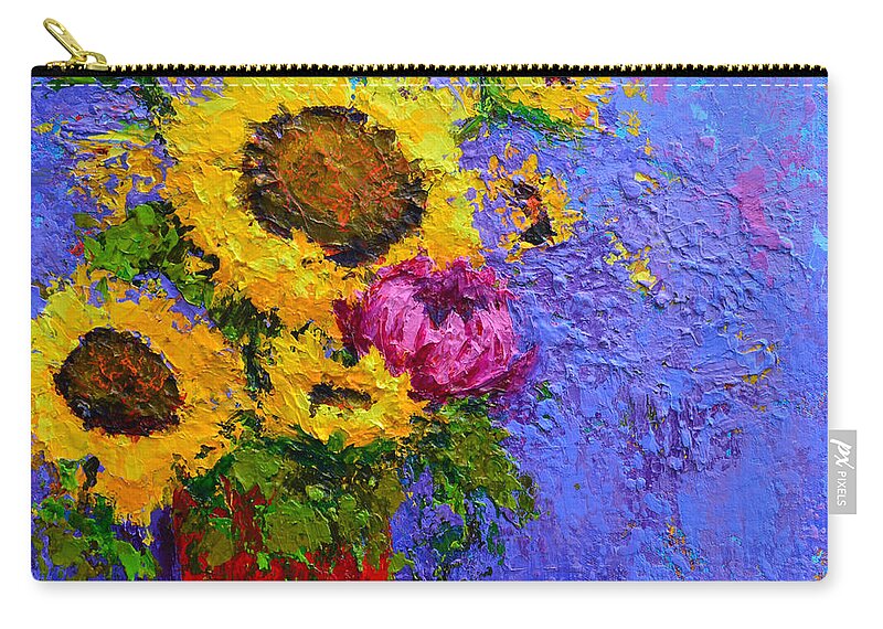Wall Art Zip Pouch featuring the painting Surrounded by Joy - Modern Floral Impressionist Palette Knife work by Patricia Awapara