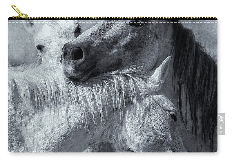 Wild Horses Carry-all Pouch featuring the photograph Surrounded by Love BW by Belinda Greb