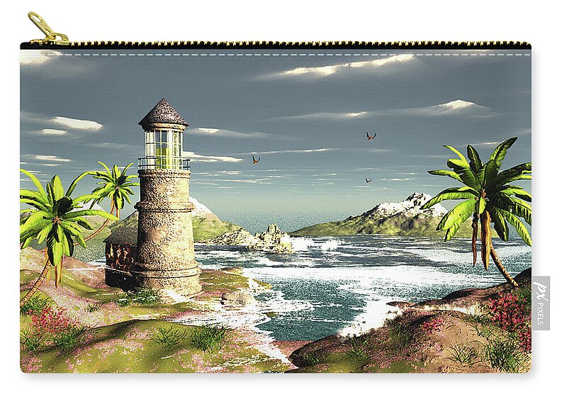 Lighthouse Zip Pouch featuring the digital art Susan Beach Lighthouse by John Junek