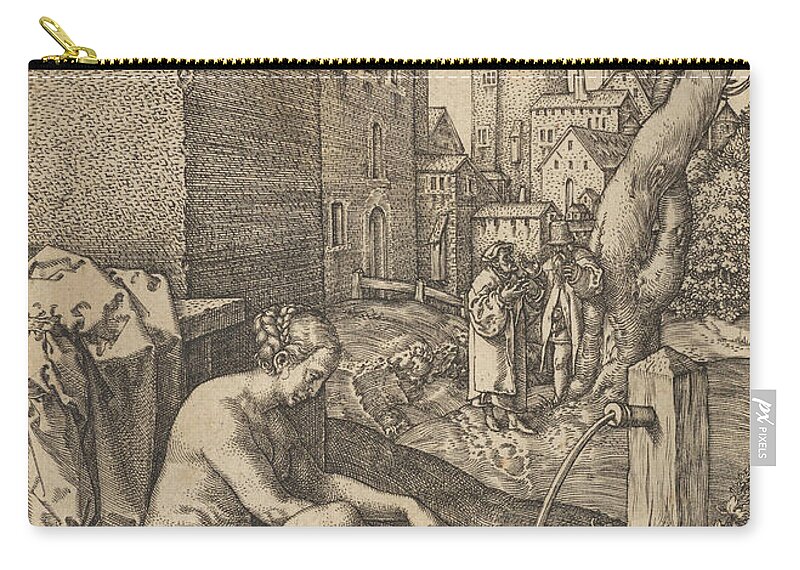 Heinrich Aldegrever Zip Pouch featuring the drawing Susanna Surprised by the Elders by Heinrich Aldegrever
