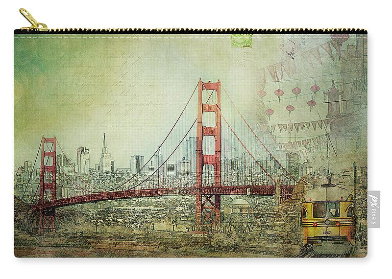 San Francisco Zip Pouch featuring the photograph Suspension - Golden Gate Bridge San Francisco Photography Mixed Media Collage by Melanie Alexandra Price