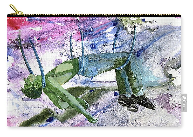Reclined Figure Zip Pouch featuring the painting Suspension of Fate by Rene Capone