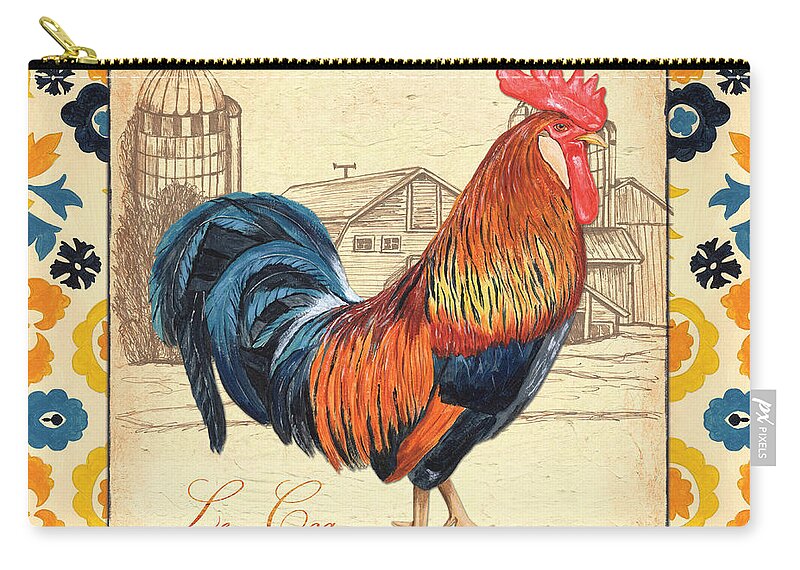 Rooster Zip Pouch featuring the painting Suzani Rooster 2 by Debbie DeWitt