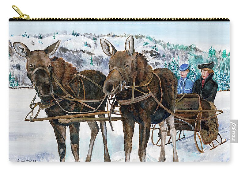 Moose Zip Pouch featuring the painting Swamp Donkies by Joe Baltich