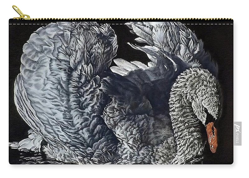 Swan Zip Pouch featuring the painting Swan #2 by Linda Becker