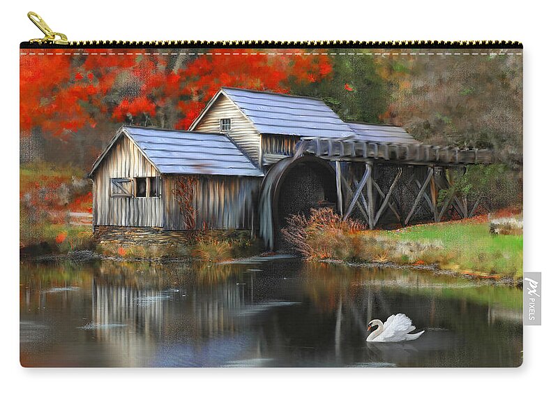 Mabry Mill Zip Pouch featuring the photograph Swan at Mabry Mill by Mary Timman