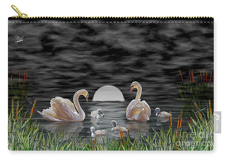 Swan Zip Pouch featuring the digital art Swan Family by Terri Mills