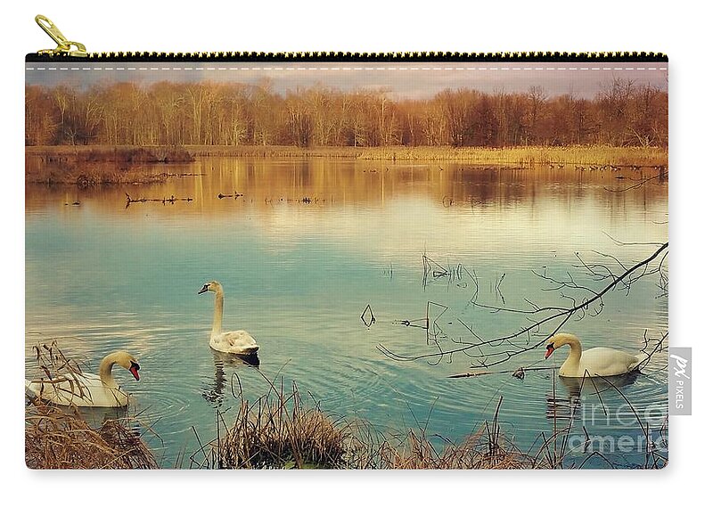 Swan Zip Pouch featuring the photograph Swan Lake by Beth Ferris Sale