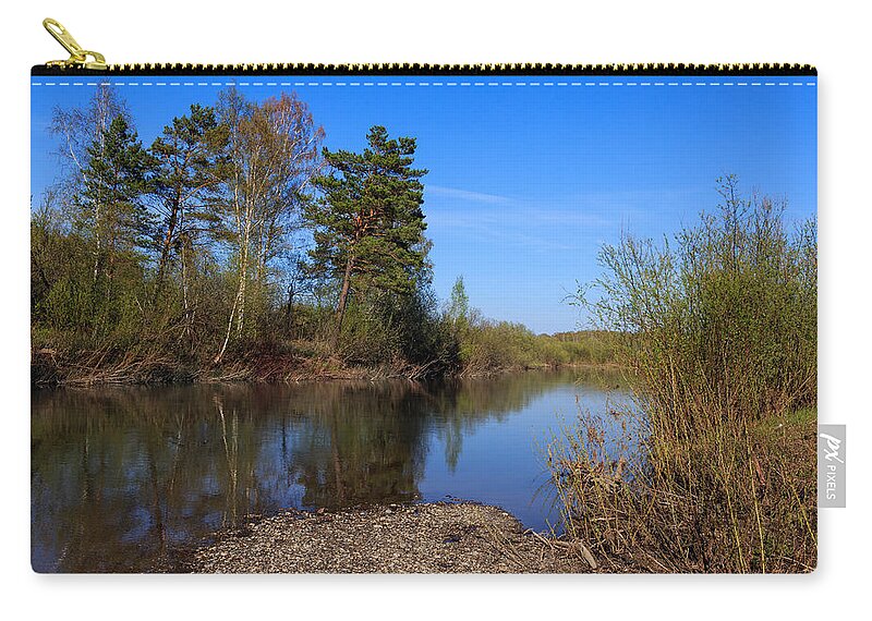 Landscape Zip Pouch featuring the photograph Swan River at Urga District by Victor Kovchin