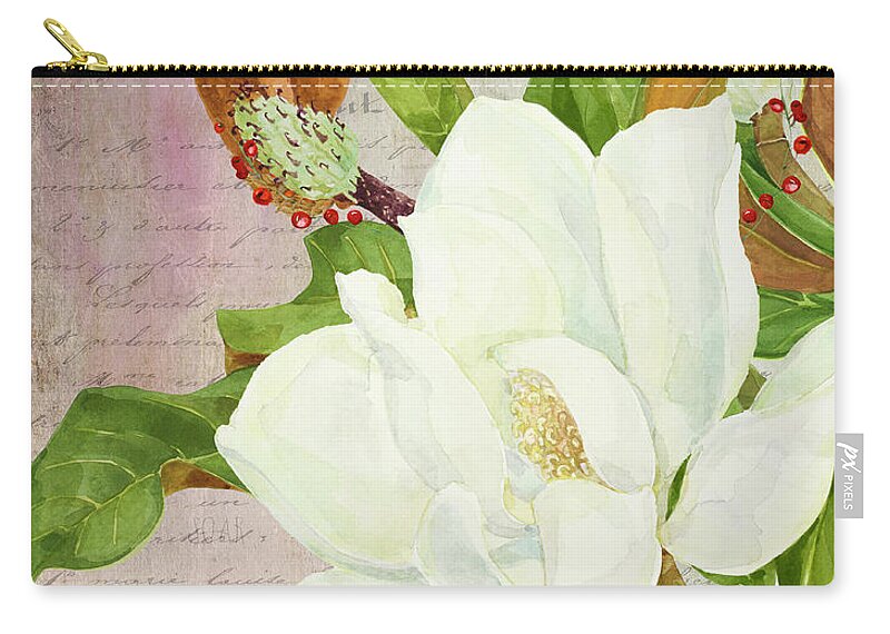 White Magnolias Zip Pouch featuring the mixed media Sweet Magnolias by Colleen Taylor