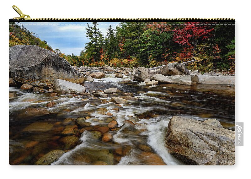 Swift River Nh Zip Pouch featuring the photograph Swift River Autumn NH by Michael Hubley