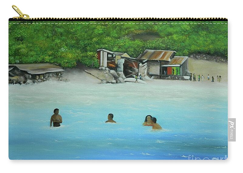 Jamaica Art Zip Pouch featuring the painting Swimming 2 by Kenneth Harris
