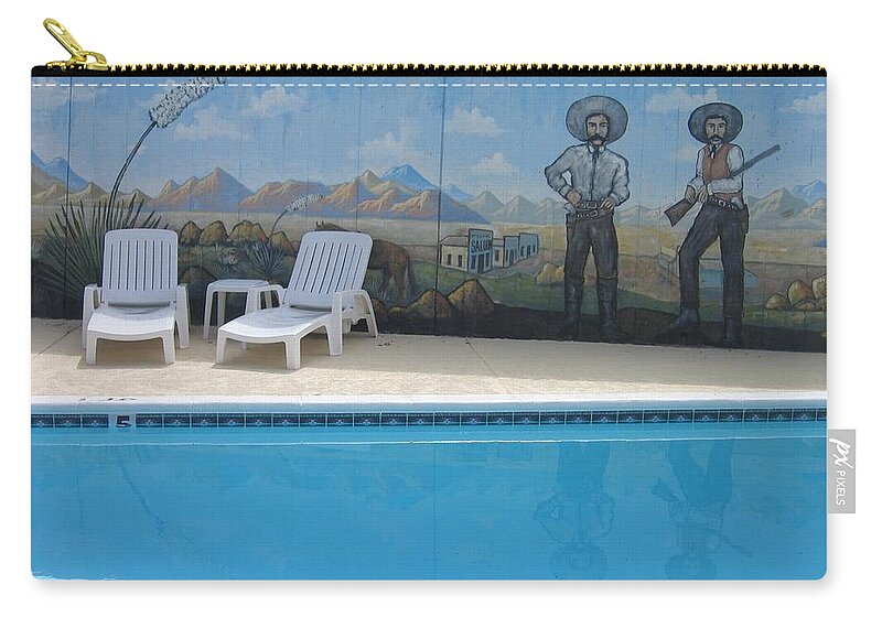 Swimming Pool Motel Murals Number 4 Tombstone Arizona 2004 Zip Pouch featuring the photograph Swimming pool motel murals number 4 Tombstone Arizona 2004 by David Lee Guss