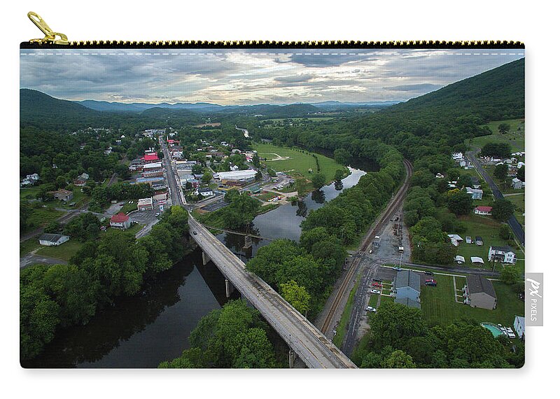 Buchanan Zip Pouch featuring the photograph Swinging Bridge Sunset by Star City SkyCams
