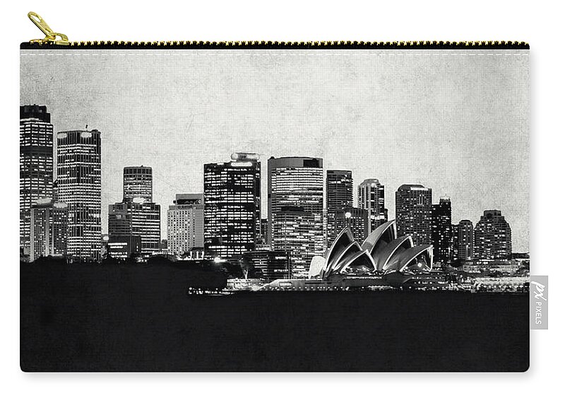 Architecture Zip Pouch featuring the digital art Sydney City Skyline with Opera House by World Art Prints And Designs