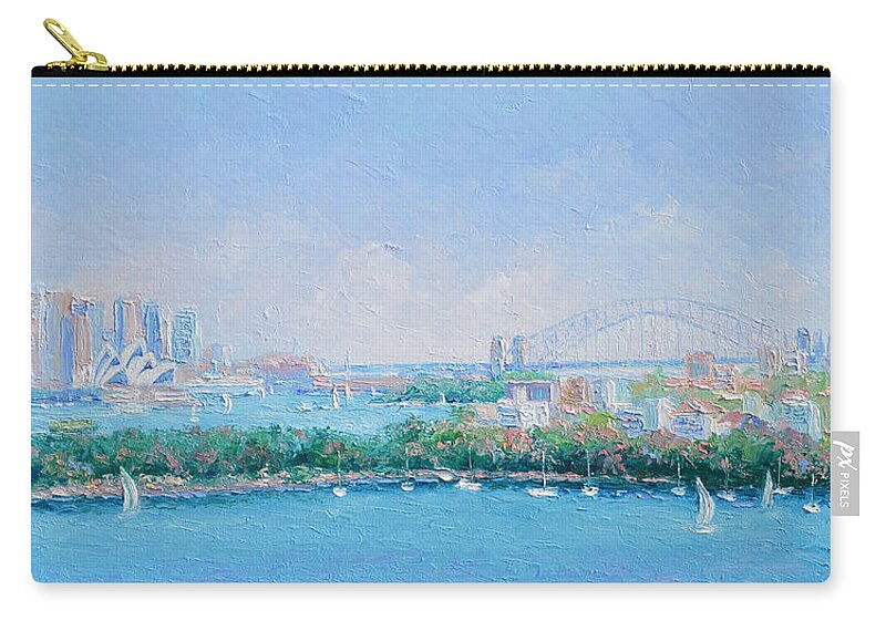 Sydney Harbour Zip Pouch featuring the painting Sydney Harbour Bridge - Sydney Opera House - Sydney Harbour by Jan Matson