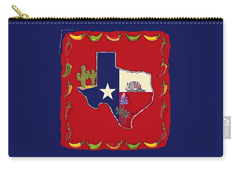 Texas Zip Pouch featuring the digital art Symbols of Texas by Suzanne Theis