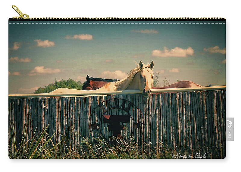 Horses Zip Pouch featuring the photograph T for Texas by Karen Slagle