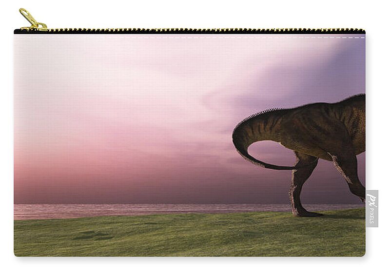 Tyrannosaurus Rex Zip Pouch featuring the painting T-Rex at Sunrise by Corey Ford