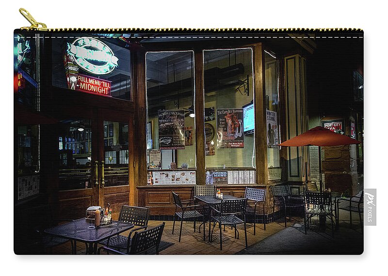Front Street Brewery Zip Pouch featuring the photograph Tables At Night by Greg and Chrystal Mimbs