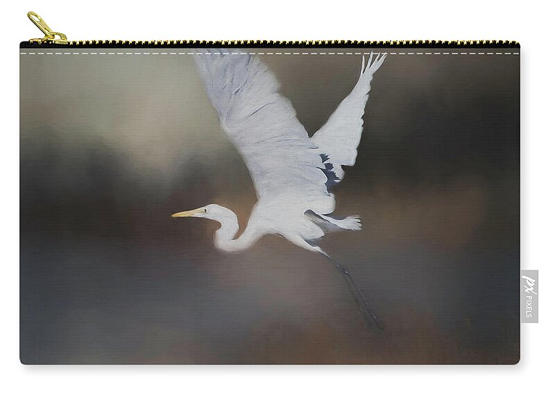 Egret Zip Pouch featuring the mixed media Taking Flight by Teresa Wilson