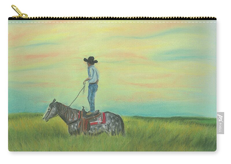 Horse Carry-all Pouch featuring the pastel Tall in the Saddle by Sheila Johns
