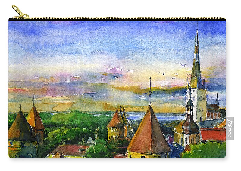 Tallinn Zip Pouch featuring the painting Tallinn Estonia by John D Benson