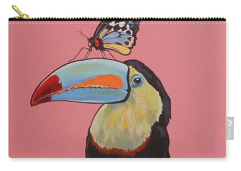 Toucan And Butterfly Zip Pouch featuring the painting Talula the Toucan by Sharon Cromwell
