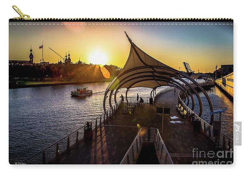 Tampa's Riverwalk Zip Pouch featuring the photograph Tampa's RiverWalk at Dusk by Rene Triay FineArt Photos