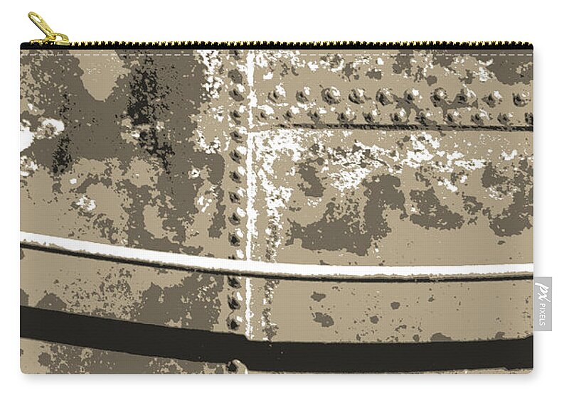 Metal Zip Pouch featuring the mixed media Tank Wall by Lisa Stanley
