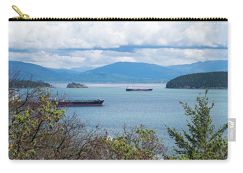 Tankers In Padilla Bay Zip Pouch featuring the photograph Tankers In Padilla Bay by Tom Cochran