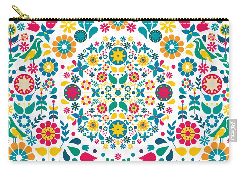 Flores Zip Pouch featuring the digital art Flores y Aves by Karina Rondon