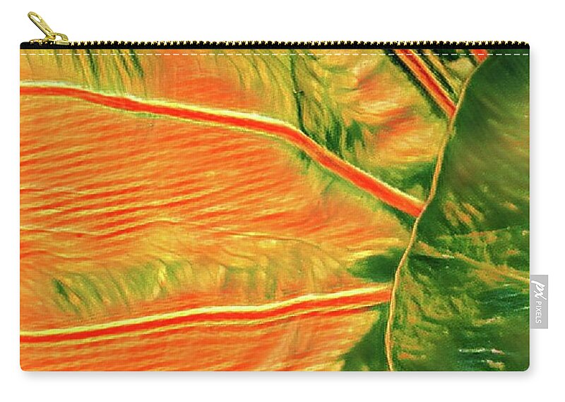 #flowersofaloha #taroleaf #orange #aloha Zip Pouch featuring the photograph Taro Leaf in Orange - The Other Side by Joalene Young