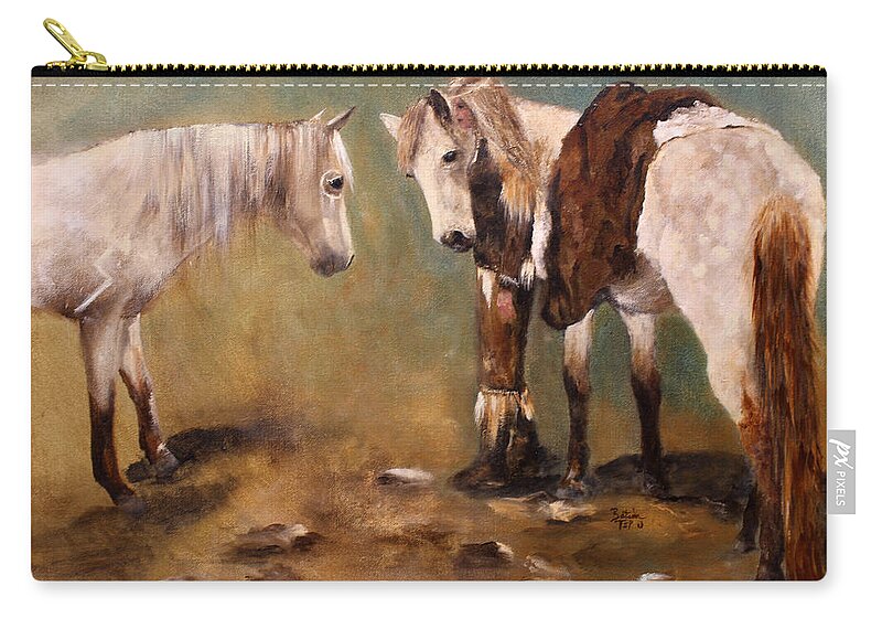 Horses Zip Pouch featuring the painting Tatanka Star Pony and the Spirit of Unbridled Love by Barbie Batson