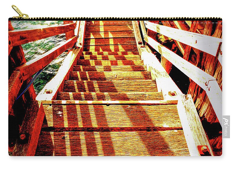 Tathra Fishing Wharf Timber Stairs Zip Pouch featuring the photograph Tathra Wharf Stairs by Lexa Harpell