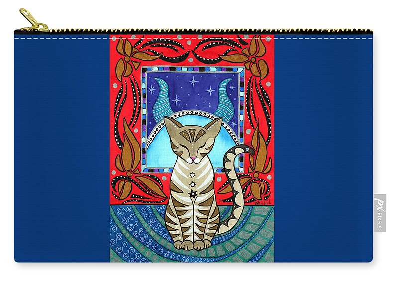 Cat Zip Pouch featuring the painting Taurus Cat Zodiac by Dora Hathazi Mendes